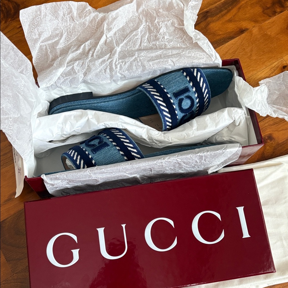 Gucci Jane Denim Blue Open-Toe Sandals, NEW - Picture 8 of 17
